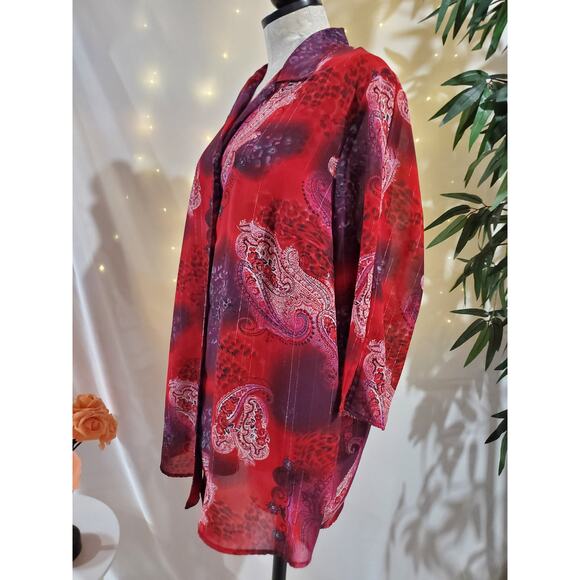 Maggie Barnes Vtg Sheer Paisley Sparkle Stripe Blouse Womens Plus Size 20W Red - Picture 4 of 10